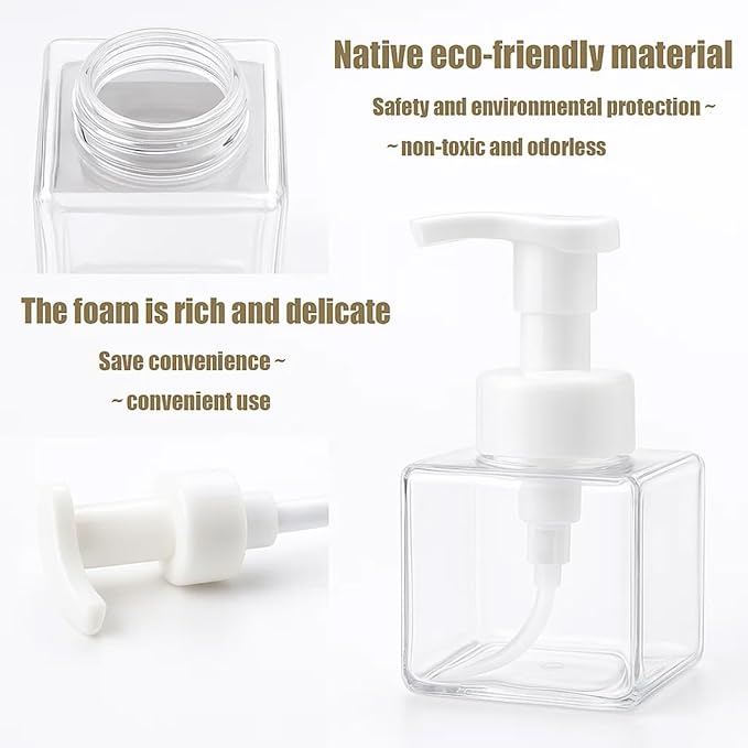 12 Piece 250ml Foam Soap Dispenser, Travel Foam Dispenser. Refillable Plastic Pump Hand Soap Bottle, Travel Essentials, Clear Container for Bathroom Vanity