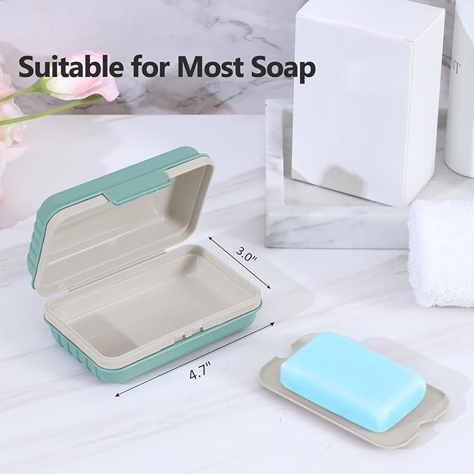 Quatish Bar Soap Holder Dish 1 Pack for Shower, Travel Soap Case with Lid for Gym, Camping Essentials, Hiking, Travel Size Toiletries, Portable, Leakproof, Blue