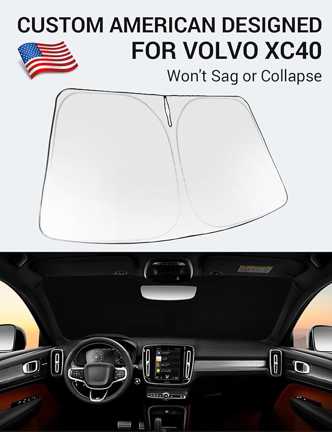 Proadsy 2025 Upgrade Windshield Sun Shade Custom Fit Volvo XC40 2019-2025 Foldable Front Sunshade Protector Sun Visor Blocks UV Rays Keep Car Cooler Accessories