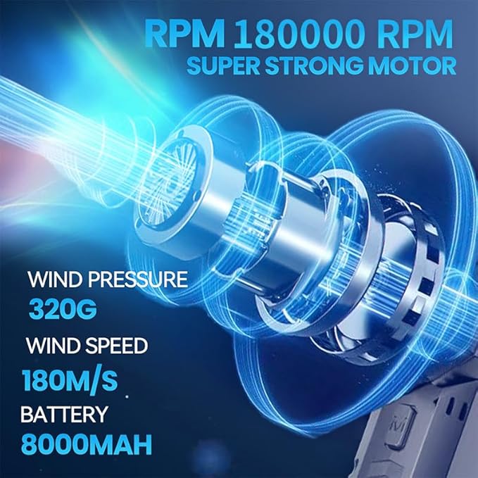 Compressed Air Duster, 180000RPM Super Power Cordless Electric Air Duster, Rechargeable Air Blower Desk Cleaning Kit for Computer Keyboard Home Car Outdoor Dust Removal