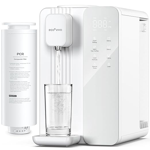 Ecoviva Mate 4 Countertop Reverse Osmosis Water Filter System with UV, BPA Free, 7-Stage Filter, Pure to Drain 3:1, Instant-Hot, Indoor No Installation, Meet NSF/ANSI 58 Desktop Water Purifier