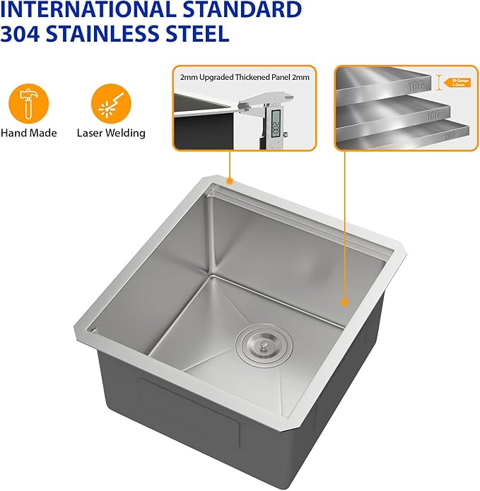 Dcolora 17 Inch Undermount Bar Sink Workstation Stainless Steel Kitchen Sink Bar Prep with Ledge Round Corner X Grooves 16 Gauge Single Bowl RV Camper DC-U7735