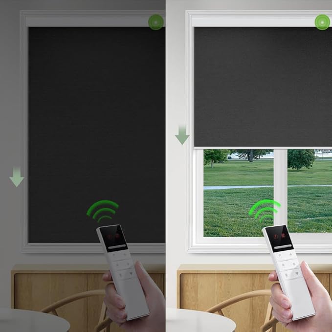 ZSHINE Motorized Blackout Window Blinds Customize Width (23-95 Inches) Remote Control Wireless and Rechargeable Roller Shades Blinds for Windows, Home, Office, Hotel, Club, Restaurant(82010M)
