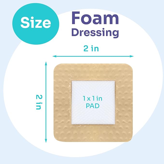 Conkote Silicone Foam Dressings 2'' X 2'', Large Bandages for Wound Care, Box of 10 Dressings