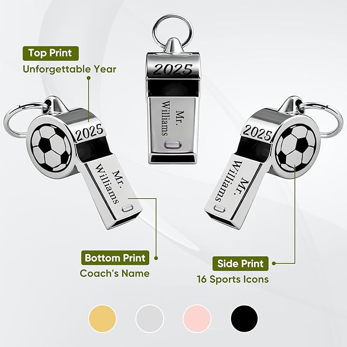 Personalized Coach Whistle with Lanyard – Custom Engraved Stainless Steel Sports Whistle with Name, Basketball Soccer Loud Referee Whistle, Customized Gift for Coaches, Teachers & Sports Fans