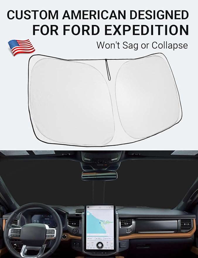 Proadsy 2025 Upgrade Front Windshield Sun Shade Foldable Sunshade Protector Custom Fit 2018-2024 2025 Ford Expedition Accessories