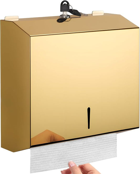 Wall Mounted Stainless Steel Paper Towel Dispenser with Lock, Polished Mirror Finish, Fits C-Fold, Tri-Fold and Multi-Fold Hand Towels, Commercial Restroom & Bathroom Use