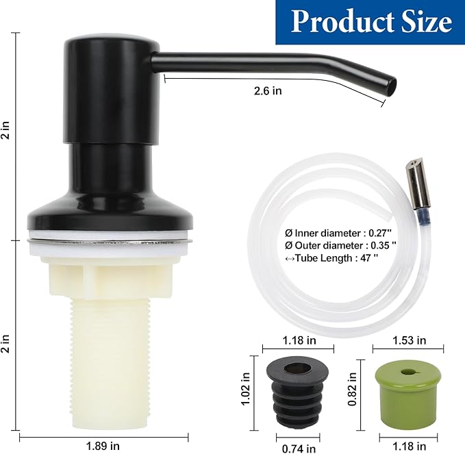 Dish Soap Dispenser for Kitchen Sink Built in Soap Dispenser Pump with 47" Extension Tube Kit Matte Black