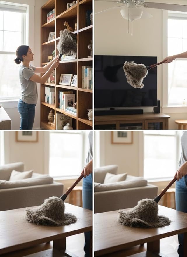 AAYU Ostrich Feather Duster 22-24" inches | Natural Feathers Duster for Cleaning and Moping Genuine w/Long Wooden Handle Eco-Friendly Easy to Use (55 cm)