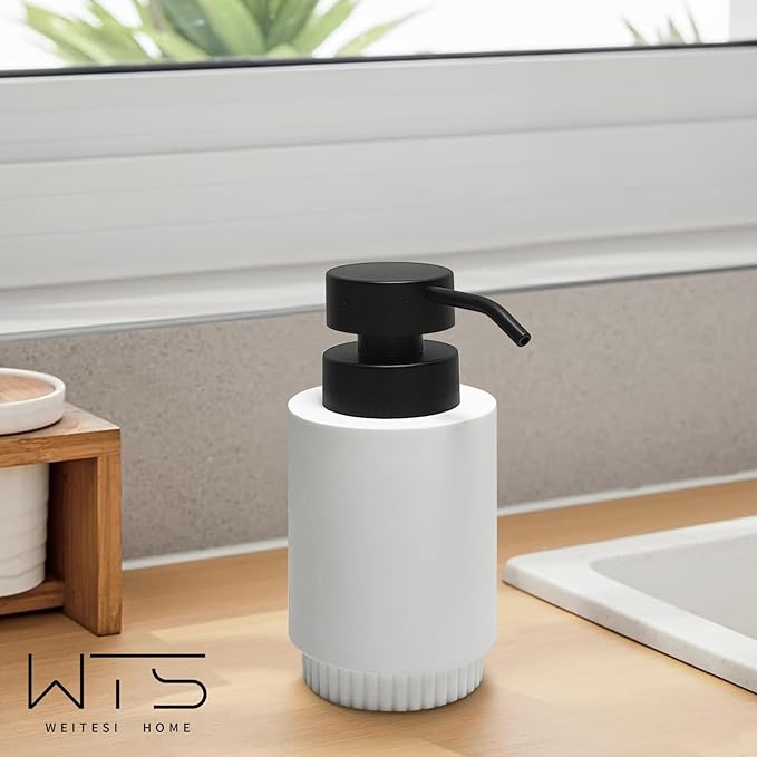 Resin Soap Dispenser for Bathroom, Hand Lotion Liquid Dispenser Easy-to-Press with Reusable Plastic Pump for Shampoo Bathroom Kitchen Countertop Rust-Proof 10 oz White