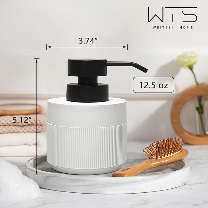 Resin Soap Dispenser for Bathroom, Hand Lotion Liquid Dispenser Easy-to-Press with Reusable Plastic Pump for Shampoo Bathroom Kitchen Countertop Anti-Slip Rust-Proof 12.5 oz White