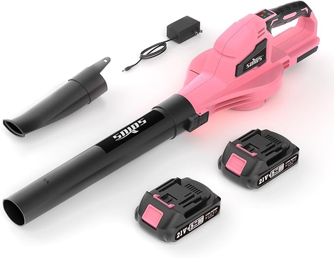 SOYUS Leaf Blower, 20V Leaf Blower Cordless with 2x2.0Ah Battery and Charger, 150 MPH Electric Leaf Blowers with Two-Speed Mode, Blowers for Lawn Care, Debris Dust Cleaning（Pink）