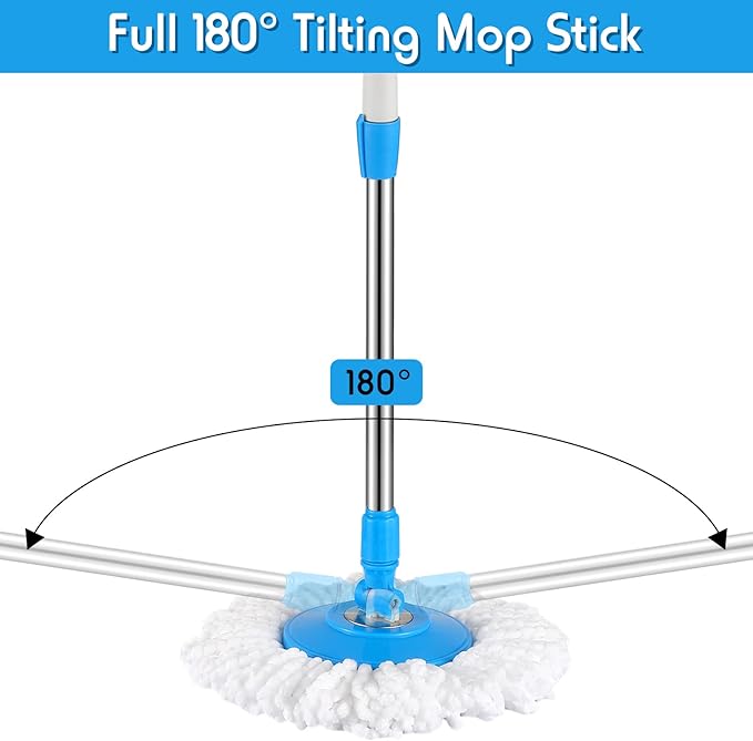 Spin Mop Replacement Handle 360 Degree Spin Mop Pole Handle Replacement Rotating Telescopic Stick for Head Replace Spinning Household Cleaning Accessories for Home(Cute Blue)