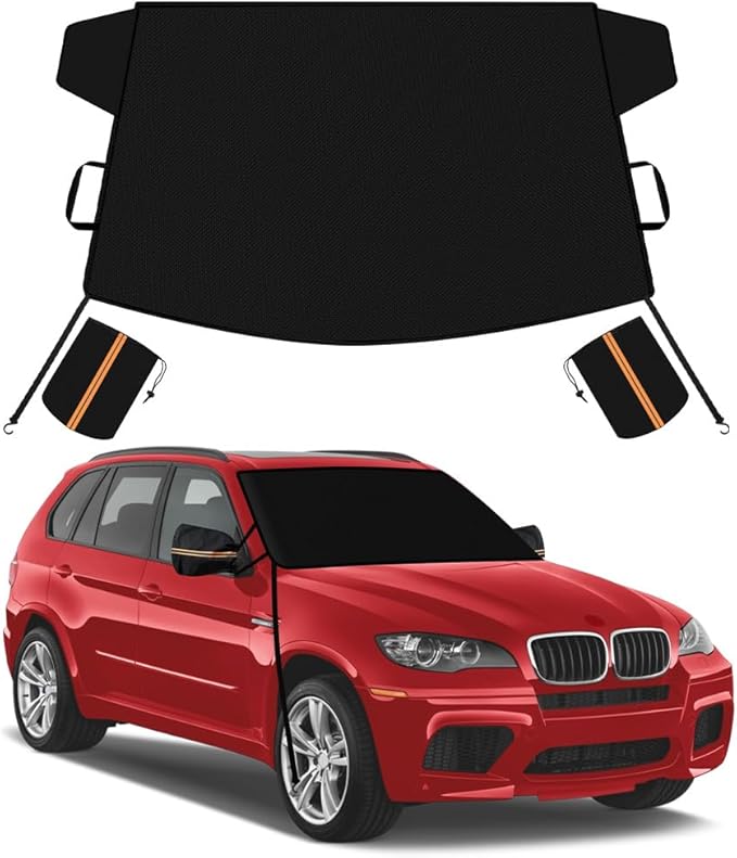 METOWARE Car Windshield Cover for Ice and Snow, Heavy Duty 600D Oxford Fabric Windshield Snow Cover, Waterproof Windshield Frost Cover with Side Mirror Cover for Most Cars, SUVs (69"x42")