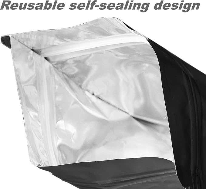 110 Pack Stand up Matte Metallic Storage Bags with Clear Front Window Heat-Sealable Resealable Solid Color Pouches for Food Storage Containers Organizer(Black,6.3 * 9.4 inch,Pack of 110)