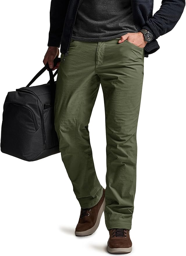 CQR Men's Winter Fleece Lined Pants, Water-Resistant Outdoor Stretch Work Pants, Windproof Casual Pants with Pockets
