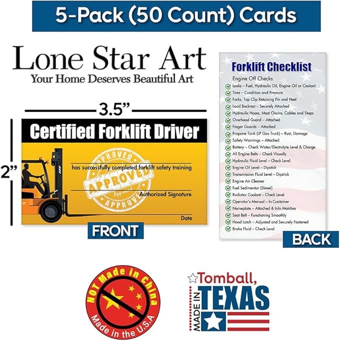Forklift Operator Safety Training Cards - 50 Cards - Forklift Driver Card - Operator Safety - Wallet Forklift Training Card - Certification Cards