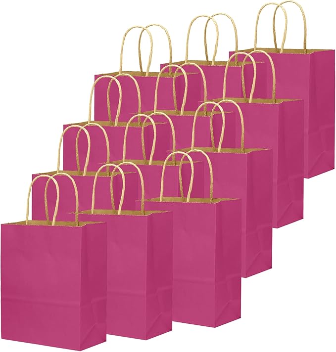 qiqee 32-Packs Rosy Paper Gift Bags with Handles Bulk 8.26"×6"×3.15" Small Size Gift Bags Multiple Use（Small Size）