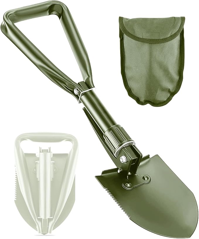 Camping Shovel, 18.5'' Digging Shovel Portable Ergonomic High Carbon Steel Folding Shovel for All Occasions Outdoor Camping Hiking Garden (Green/Silver)