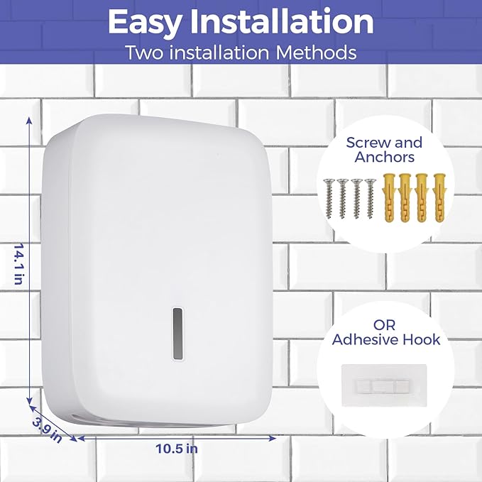 Paper Towel Dispenser Wall Mount with Lock – Fits 400+ Multifold/Trifold/Z-Fold/C-Fold Towels – Large Paper Towel Holder for Bathroom, Kitchen, Office, Home or Business (White)