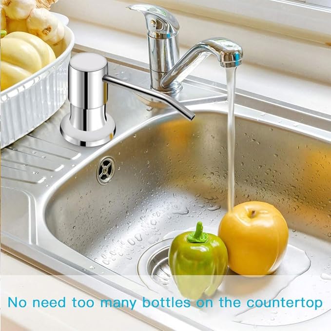 Dish Soap Dispenser for Kitchen Sink, Countertop Sink Soap Dispenser Water Pump with 47” No-Spill Extension Tube Kit Design for Kitchen Bathroom, No More Refills （Chrome）