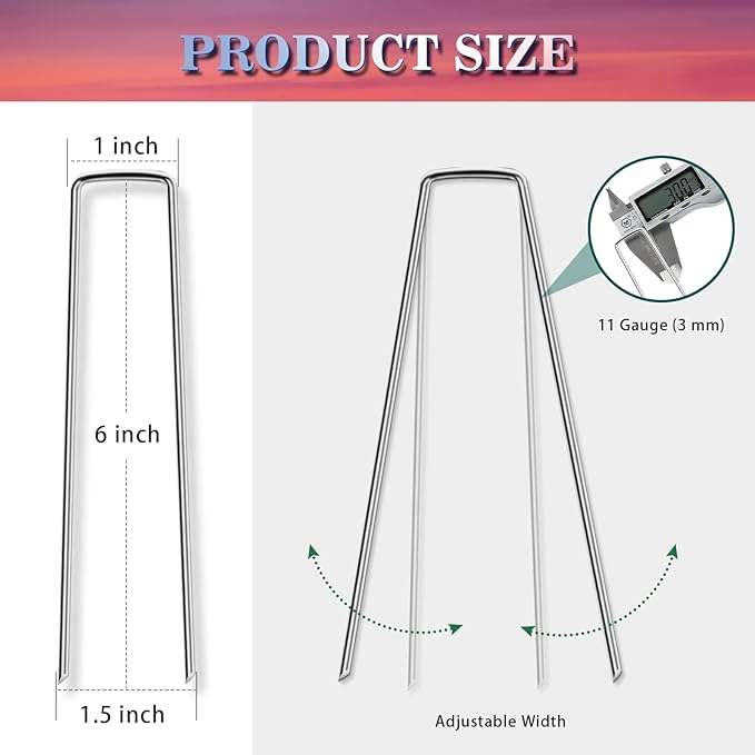 Gtongoko 500 Pack Galvanized Landscape Staples Garden Stakes Plant Cover Stakes 6 Inch 11 Gauge SOD Staples Ground Stakes for Landscaping Securing Weed Barrier Fabric