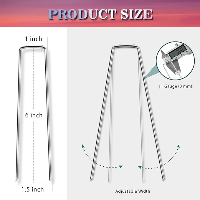 Gtongoko 50 Pack Galvanized Landscape Staples, Garden Stakes, Tent Stakes, Plant Cover Stakes 6 Inch for Landscaping Securing Weed Barrier Fabric, Irrigation Tubing, Holding Fence