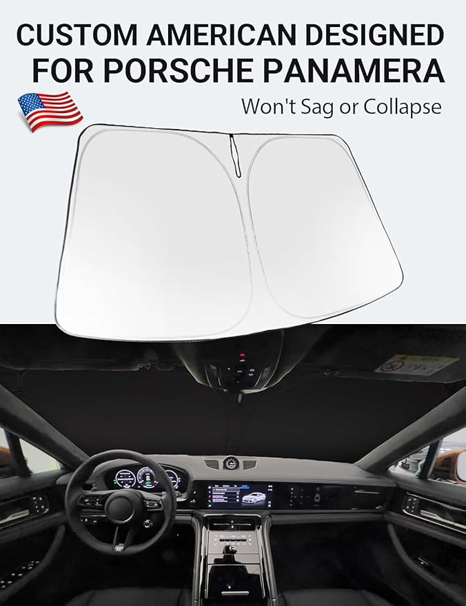 Proadsy 2025 Upgrade Windshield Sun Shade Custom Fit 2017-2023 2024 2025 Porsche Panamera Foldable Front Sunshade Protector Sun Visor Blocks UV Rays Keep Car Cooler
