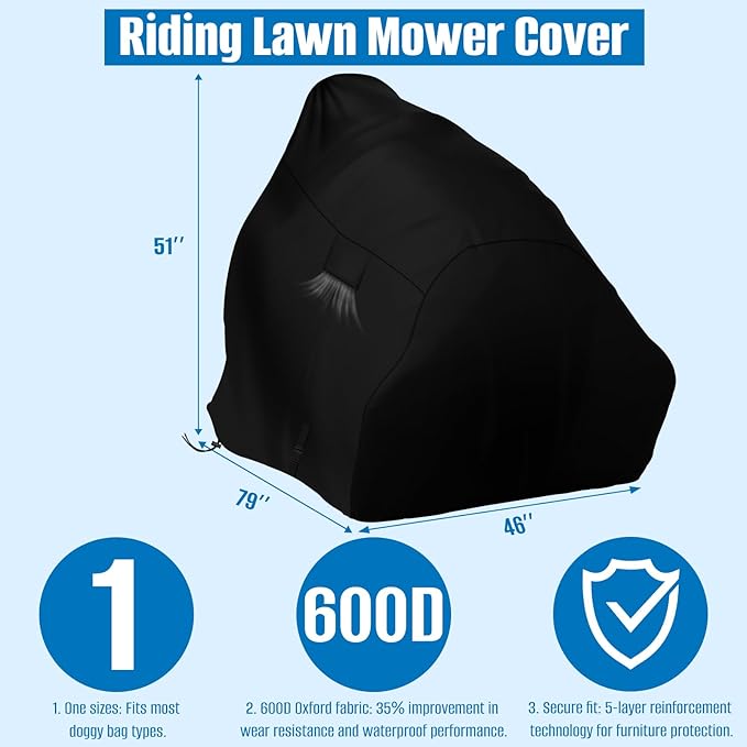 SIRUITON Riding Lawn Mower Cover, Zero Turn Mower Cover for 600D Oxford UV Dust Waterproof Protection, Outdoor Garden Riding Lawn Tractor Cover Fits Up to 54" With Storage Bag