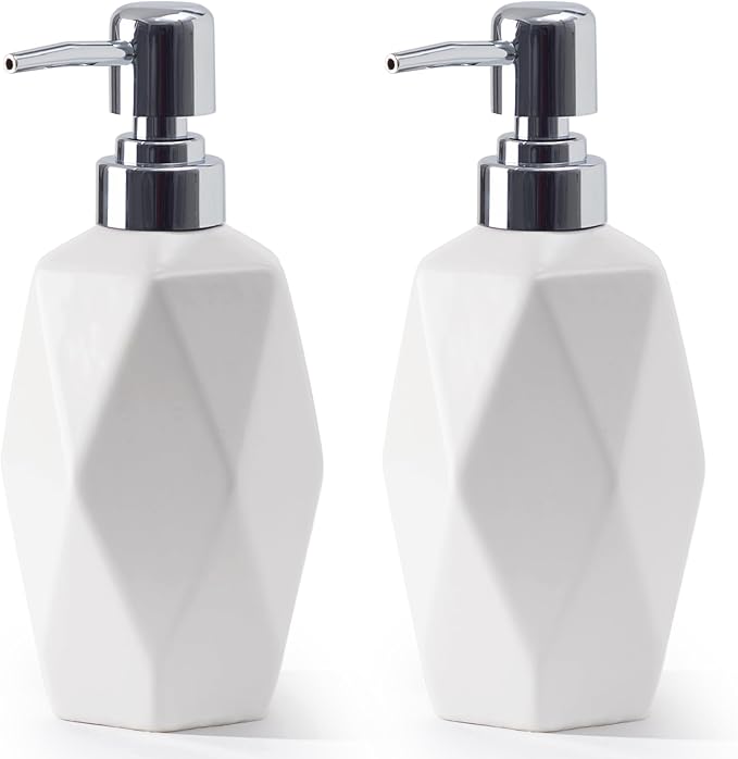 Soap Dispenser, 13.5oz Ceramic Soap Dispenser Bathroom for Kitchen & Bathroom (White, 2 Pack)