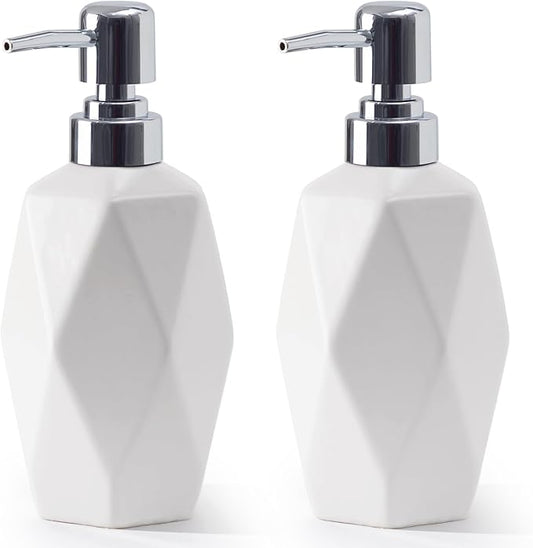 Soap Dispenser, 13.5oz Ceramic Soap Dispenser Bathroom for Kitchen & Bathroom (White, 2 Pack)