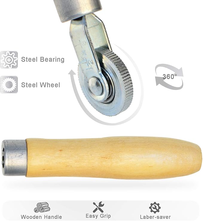 Tire Patch Roller Wooden Handle 1 1/2" Dia Tire Repair Tool (6mm)