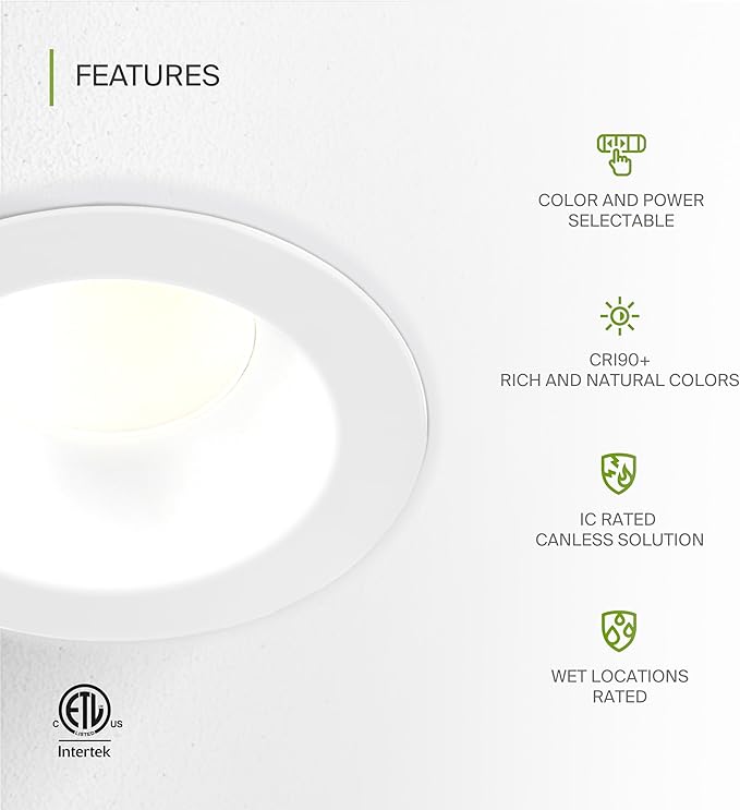 ASD Commercial LED Downlight 6 Inch, Round Power Adjustable Downlights 12/16/22/26/30W, Canless LED Recessed Lighting 120-277V, 5 CCT 2700K-5000K, Dimmable Ceiling Light Fixture, IC Rated, White, ETL