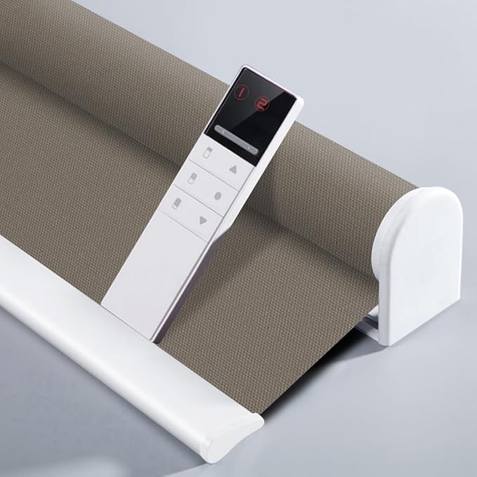 ZSHINE Motorized Blackout Window Blinds Customize Width (23-95 Inches) Remote Control Wireless and Rechargeable Roller Shades Blinds for Windows, Home, Office, Hotel, Club, Restaurant(82010E Bronze)