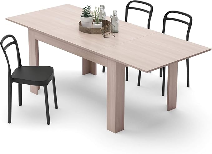 Mobili Fiver, Easy, Extendable Dining Table, 55.1(86.6) x35.4 in, Pearled Elm, Made in Italy