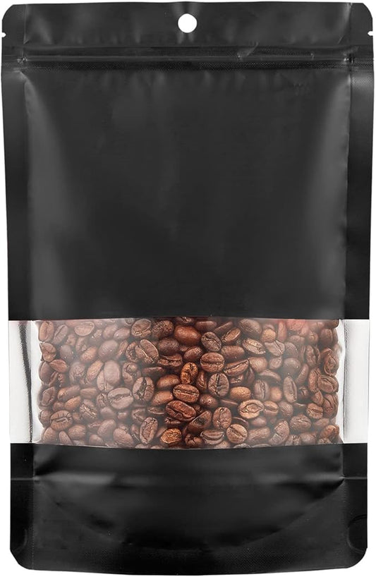 110 Pack Stand up Matte Metallic Storage Bags with Clear Front Window Heat-Sealable Resealable Solid Color Pouches for Food Storage Containers Organizer(Black,6.3 * 9.4 inch,Pack of 110)
