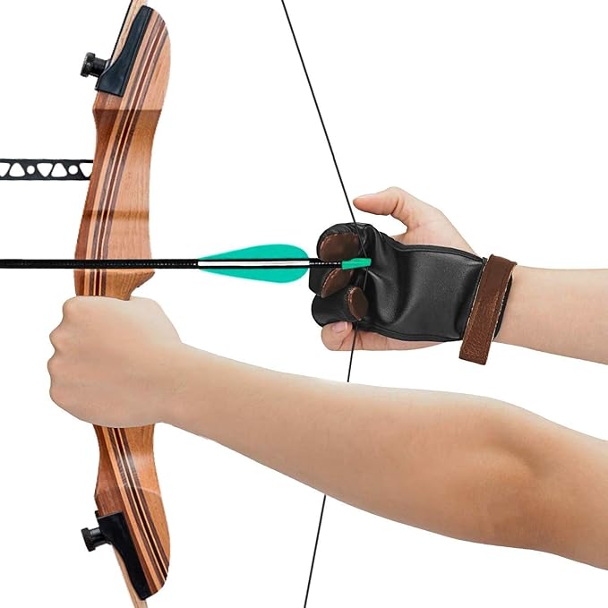 KESHES Archery Glove - Three Finger Tab with Durable Leather Finger Protector for Recurve & Longbow Bows - Comfortable Guard for Men, Women, & Youth - Ideal for Archery Hunting & Target Practice