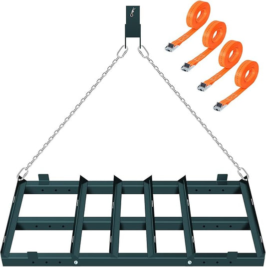 4FT Drag Harrow Driveway Grader, Heavy Duty Driveway Drag with 48" Chain, Tow Behind Lawn Leveler for Gravel, Sand, Lawn, Soil, Hay, ATV, UTV, Mower, Tractor
