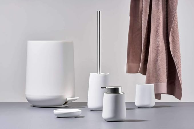 Zone Denmark Soap Dispenser in Elegant White - Ceramic Plastic Stylish and Functional Bathroom Accessory - 5.66"x4.01"x3.77" inches