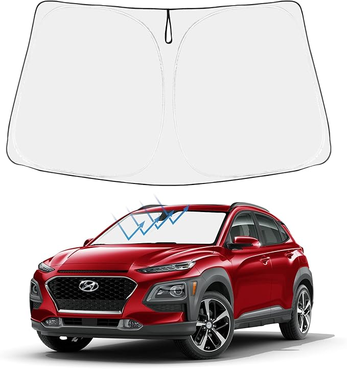 Proadsy 2025 Upgrade Windshield Sun Shade Custom Fit Hyundai Kona 2018-2023 4-Layer Foldable Front Sunshade Protector Sun Visor Blocks UV Rays Keep Car Cooler Accessories