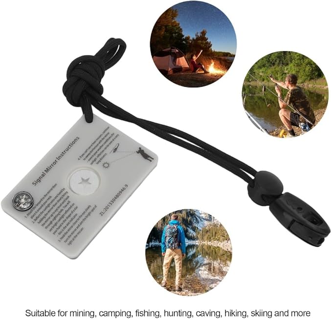 Kits Acrylic Survival Reflective Mirror with Lanyard Whistle Emergency Signaling Reflective Tool for Hiking Camping Outdoor Adventures(Signal Mirror)