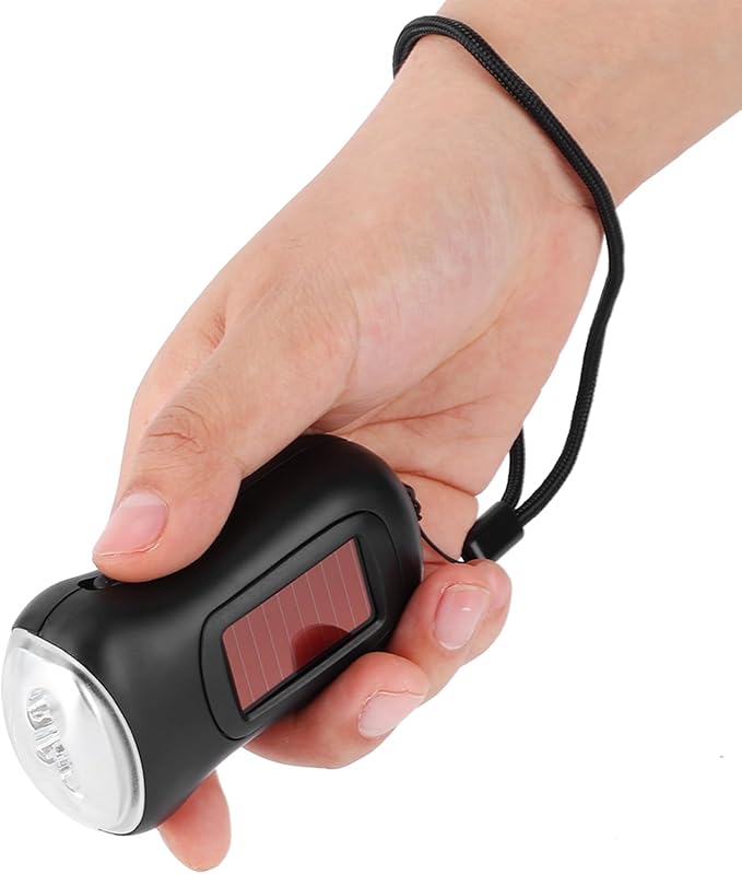 Solar Hand Crank Emergency Flashlight, Rechargeable LED Torch, IPX6 Weatherproof Dynamo Survival Light for Camping Hiking Power Outage, Outdoor Emergency Gear Gift