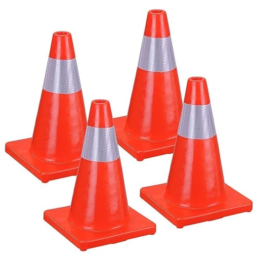 Reliancer 24PCS 18" Traffic Cones PVC Safety Road Parking Cones Weighted Hazard Cones Construction Cones for Traffic Fluorescent Orange w/4" Reflective Strips Collar