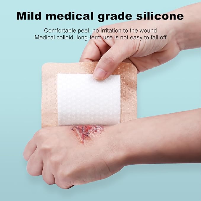 40Pcs Silicone Foam Dressing 4x4 Gentle Border, Waterproof Silicone Bandages for Wounds Care, Bed Sore Patches, Super Absorbent Wound Dressing, Self Adhesive Pressure Sore Pads