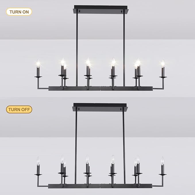 48-Inch Rustic Black Linear Chandelier,Extra Long Candle Chandelier,Black Light Fixture for Dining Room Living Room Kitchen Island, Modern Rectangular Chandelier(10-Light,Bulbs Not Included)