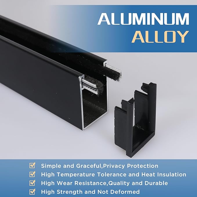 100% Blackout U-Channel Aluminum Light Blocking Strip for Window Shades Roller and Blinds Both Sides Tracks for Blackout Shades Easy to Install Great for Bedroom Nursery (Black-2pcs, 58.5")
