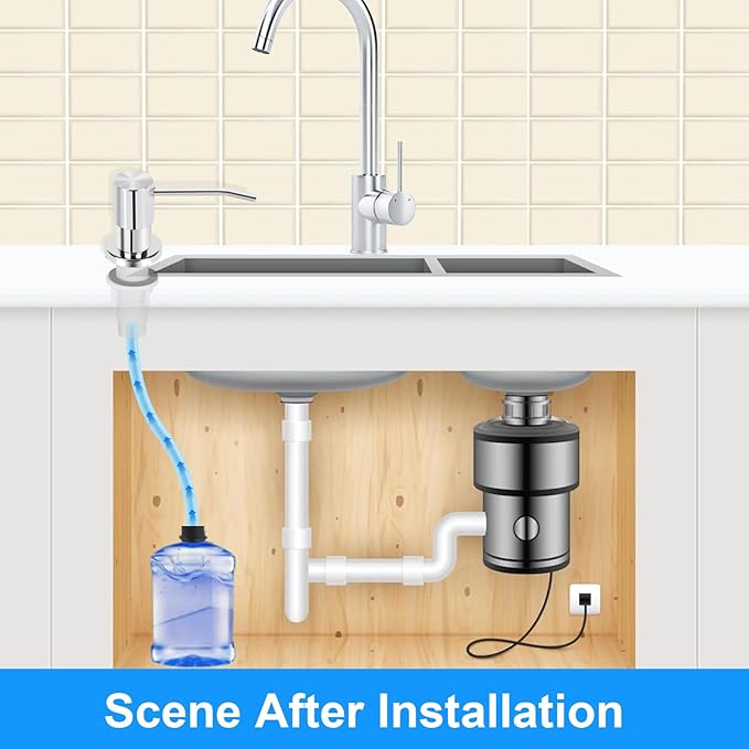 Soap Dispenser Kitchen Sink, Sink Soap Dispenser, 47" Extension Tube kit, Dish Soap Dispenser Pump, No Need More Refills (Chrome)
