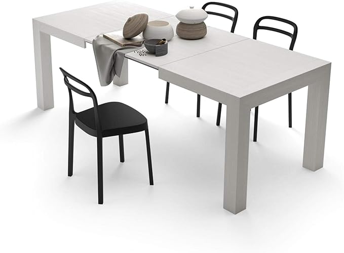 Mobili Fiver, Iacopo Extendable Dining Table, 55.1(86.6) x35.4 in, Ashwood White, Made in Italy