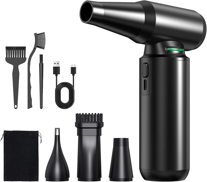 Compressed Air Duster with LED Flashlight, 300,000RPM Brushless Motor Electric Air Duster, 3-Gear Adjustable Mini Blower, Cordless Jet Fan for Keyboard, PC, Car and Home Cleaning1