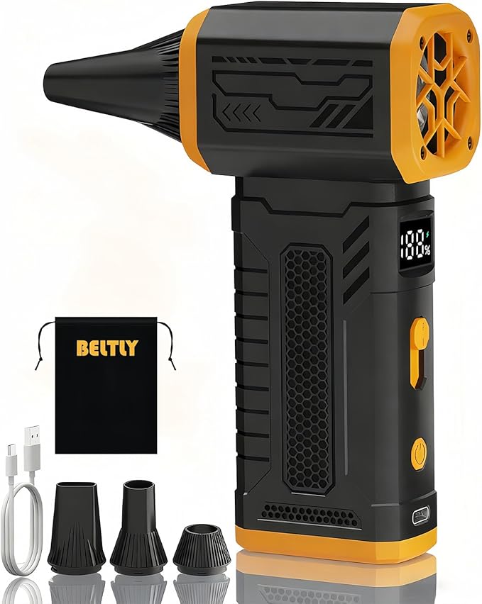 Compressed Air Duster, 130K RPM Powerful Cordless Electric Mini Blower with Display, 10-Gear Adjustable Jet Fan with Fast Charging, Rechargeable Air Blower for Home, Outdoor and Car (Black, Blow)